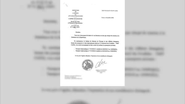 Le courrier envoyé par le Quai d'Orsay à Alexandre Benalla le 26 juillet, lui demandant de restituer ses passeports diplomatiques. 