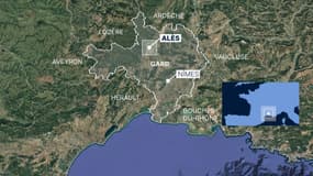 Une carte montrant la ville d'Alès, dans le Gard