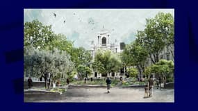 Le futur jardin de la Place Saint Gervais à Paris, lieu de mémoire et de recueillement dédié aux victimes du 13-Novembre et leurs familles.