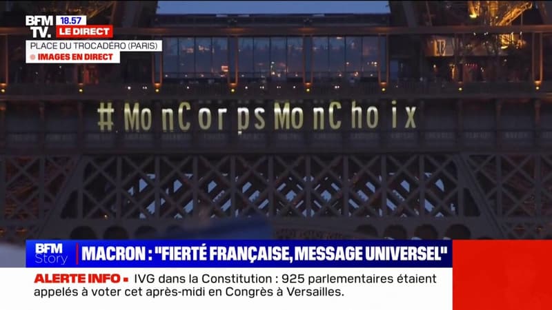 IVG dans la Constitution: le message #MonCorpsMonChoix affiché sur la Tour Eiffel