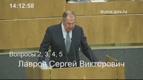Le ministre des Affaires étrangères russe Sergueï Lavrov s'exprime devant la Douma, le 3 octobre 2022
