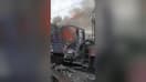 Une attaque de drone russe sur la gare de Chostka, située dans la région de Soumy, dans le nord-est de l'Ukraine, le 4 octobre 2025.