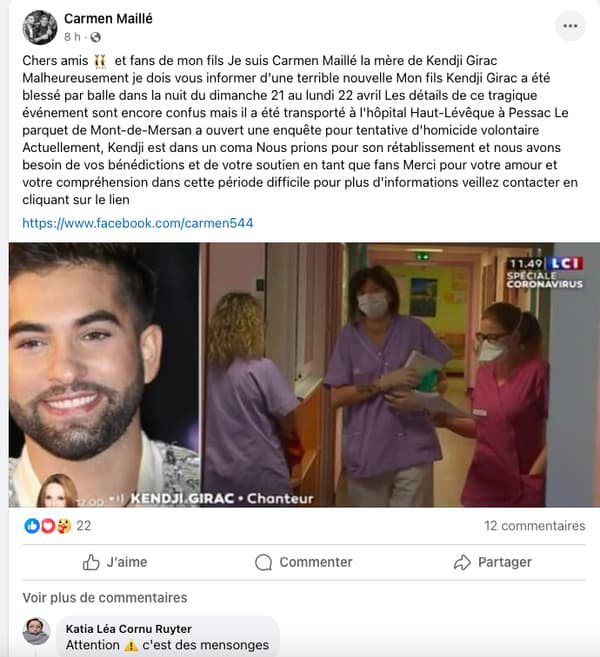 Un faux profil se fait passer pour la mère du chanteur, Carmen Maillé, sur Facebook.