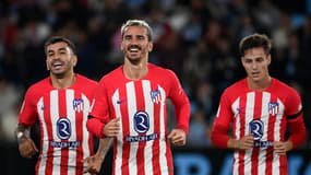 Antoine Griezmann et ses coéquipiers de l'Atlético de Madrid après le triplé du Français, 21 octobre 2023