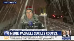 Un épais manteau neigeux recouvre la route entre Saint-Étienne et Le Puy-en-Velay