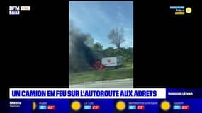 Un camion en feu sur l'autoroute A8 aux Adrets en direction de l'Italie