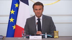 Emmanuel Macron, le 21 juillet 2023, lors de sa prise de parole à l'occasion du Conseil des ministres