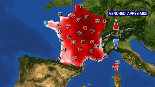 Carte des températures en France ce vendredi.