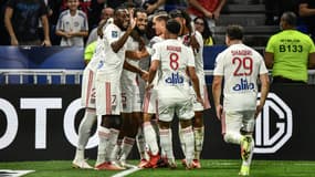 La joie des joueurs de l'OL face à Strasbourg