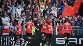 Les Rennais célèbrent leur but face au PSG