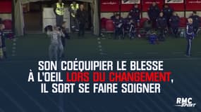 Son coéquipier le blesse à l'oeil lors du changement, il sort se faire soigner