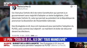 Budget de la Sécu adopté: sur X, Marine Le Pen déclare que "des Écologistes à LR, tous ont manœuvré pour permettre l'adoption du PLFSS"