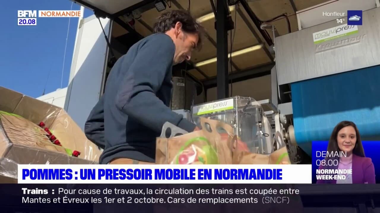 Normandie un pressoir mobile permet de transformer ses pommes en jus — free download
