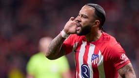 Memphis Depay lors d'un match Atlético-Inter, à Madrid le 13 mars 2024