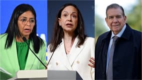 La présidente vénézuélienne par intérim Delcy Rodriguez, la prix nobel de la Paix Maria Corina Machado et l'opposant vénézuélien Edmundo González Urrutia