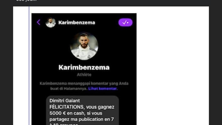 Publication de la page Facebook officielle de Karim Benzema