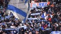 Des supporteurs de Marseille lors d'un match contre Strasbourg au Vélodrome en Ligue 1, le 12 janvier 2024
