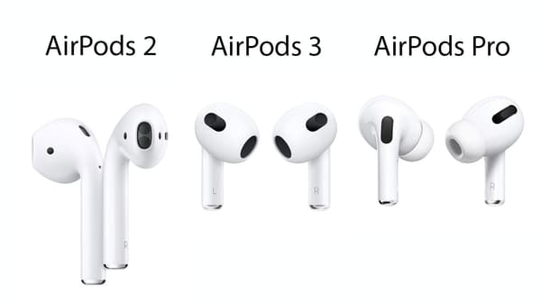 Les trois modèles d'AirPods commercialisés par Apple
