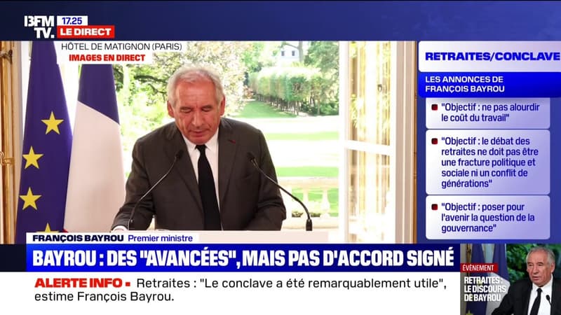 Conclave sur les retraites: François Bayrou détaille le nouveau calcul pour les femmes ayant eu un ou plusieurs enfants thumbnail