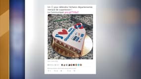 Les départements d'Ile-de-France ont adressé un gâteau de Saint-Valentin à Emmanuel Macron.