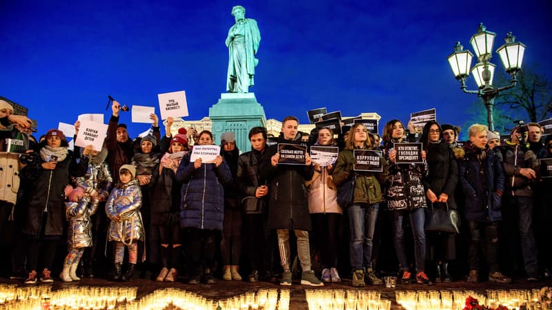 Après l'incendie dans le centre commercial de Kemerovo, des manifestations ont eu lieu dans plusieurs villes de Russie, comme ici à Moscou, le 27 mars.