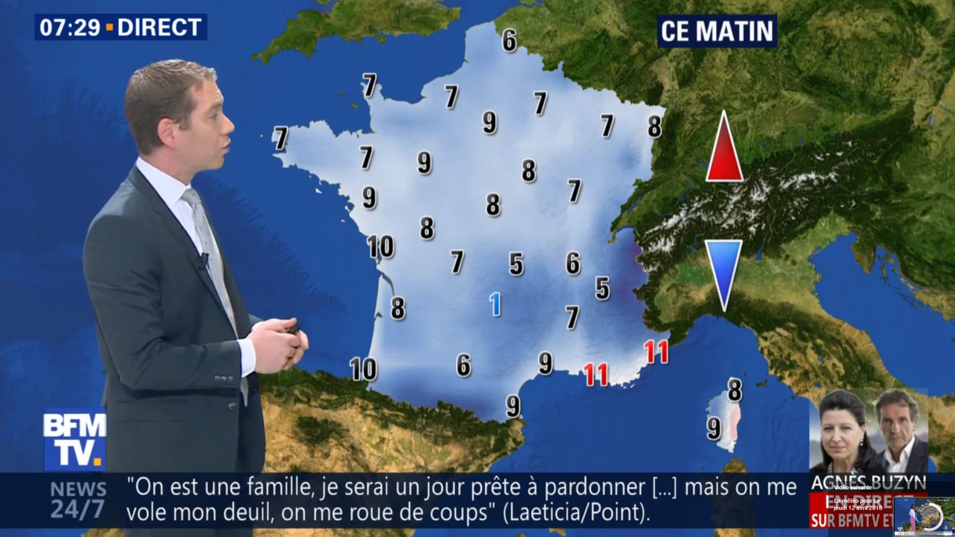 Températures pour la matinée du 12 avril 2018. Températures pour la matinée du 12 avril 2018.