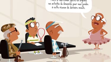 "Au taf" présente la vie de bureau sous la houlette d'un patron impitoyable qui malmène ses salariés.