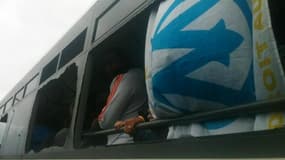 Un bus des South Winners, des supporters de l'OM, après les affrontements avec les supporters de l'OL