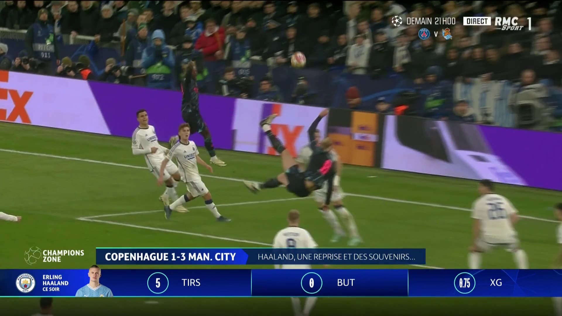 Le retourné complètement fou tenté par Haaland lors du 8e de finale aller de Ligue des champions entre Copenhague et Manchester City, le 13/02/