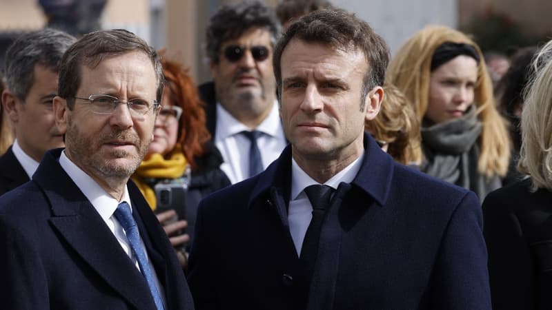 Emmanuel Macron et le président israélien, Isaac Herzog, à Toulouse le 20 mars 2022 (illustration)