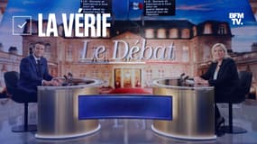 Emmanuel Macron et Marine Le Pen lors du débat de l'entre-deux-tours de l'élection présidentielle, le 20 avril 2022.
