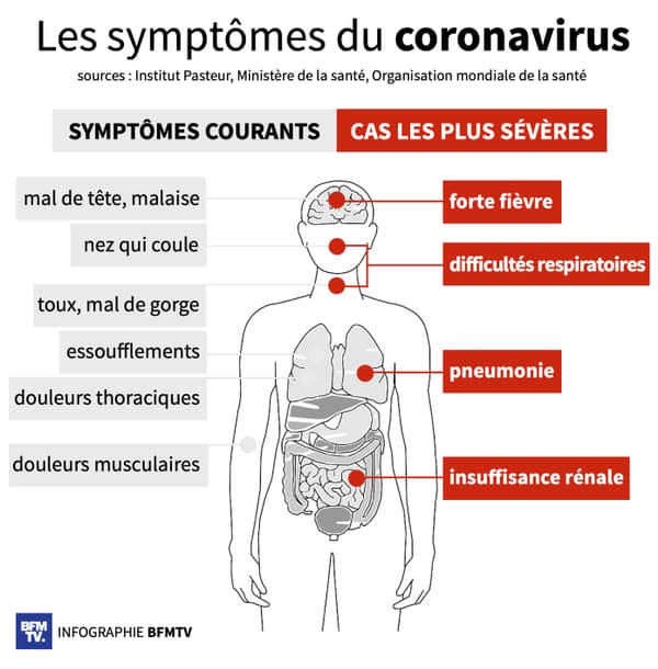 Infographie sur les symptômes du coronavirus.
