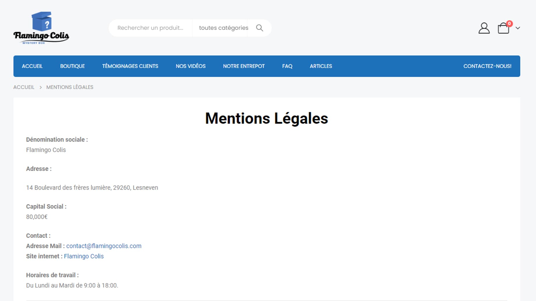 Les mentions légales du site flamingocolis.com ne donnent pas le numéro SIRET de l'entreprise