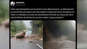Plusieurs routes sont actuellement coupées ce mercredi 16 octobre dans le département des Alpes-Maritimes, à cause de chaussées inondées ou d'éboulements. 