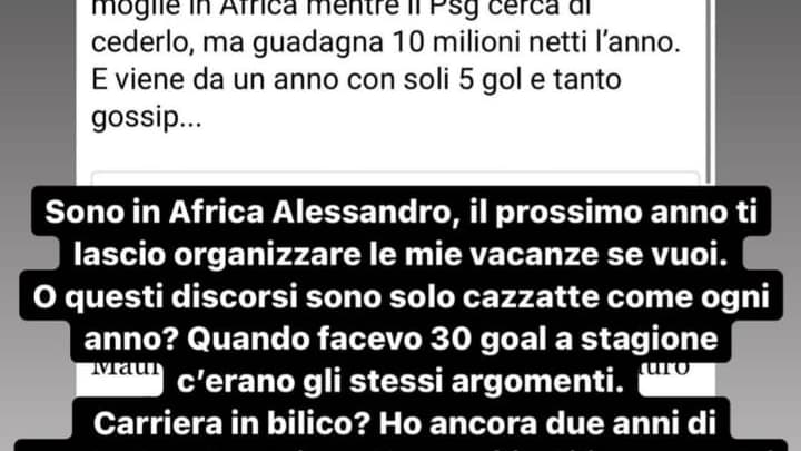 La réponse de Mauro Icardi sur Instagram.