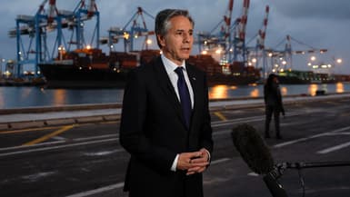 Le secrétaire d'État américain Anthony Blinken au port d'Ashdod en Israël, le 1er mai 2024.