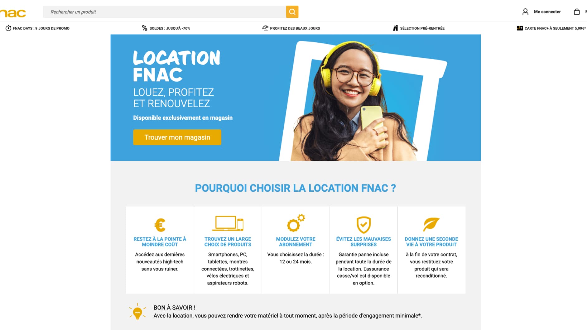La Fnac propose de la location de divers produits