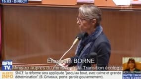 SNCF: "A mi-chemin de la concertation, [...] qui peut comprendre que certains syndicats s'engagent dans un conflit pénalisant?", dit Elisabeth Borne