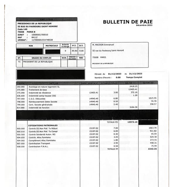 Voici à quoi ressemble le bulletin de paie d'Emmanuel Macron