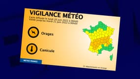 21 départements sont placés en vigilance orange pour orages et/ou canicule par Météo-France, le 20 juin 2022 