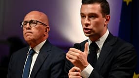 Le président du RN, Jordan Bardella et le président des Républicains (LR), Eric Ciotti, le 20 juin 2024 à Paris. (Photo d'archive)