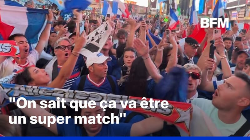 Avant le premier match des Bleus, les supporters français s'échauffent à Times Square