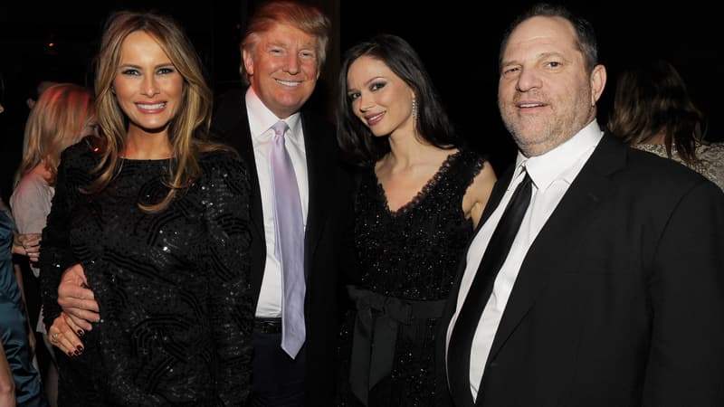 Donald Trump et Melania Trump au côté de Harvey Weinstein et de son épouse  Georgina Chapman, à New York, lors d'une soirée en décembre 2009.