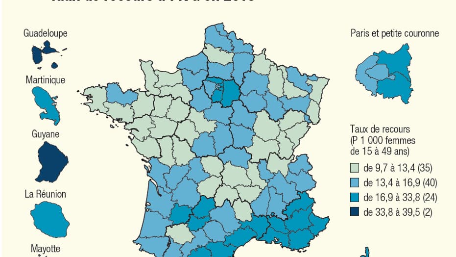 Taux de recours à l'IVG par départements français en 2019 Taux de recours à l'IVG par départements français en 2019