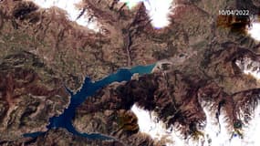 Image satellite du lac de Serre-Ponçon le 10 avril 2022.