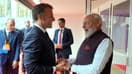  Emmanuel Macron est accueilli par le Premier ministre indien Narendra Modi à l'occasion de l'événement "Bharat Innovate 2026" à Nice, le 14 juin 2026.