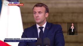 Emmanuel Macron: "Samuel Paty fut la victime de la conspiration funeste de la bêtise, du mensonge, de l'amalgame, de la haine de l'autre"