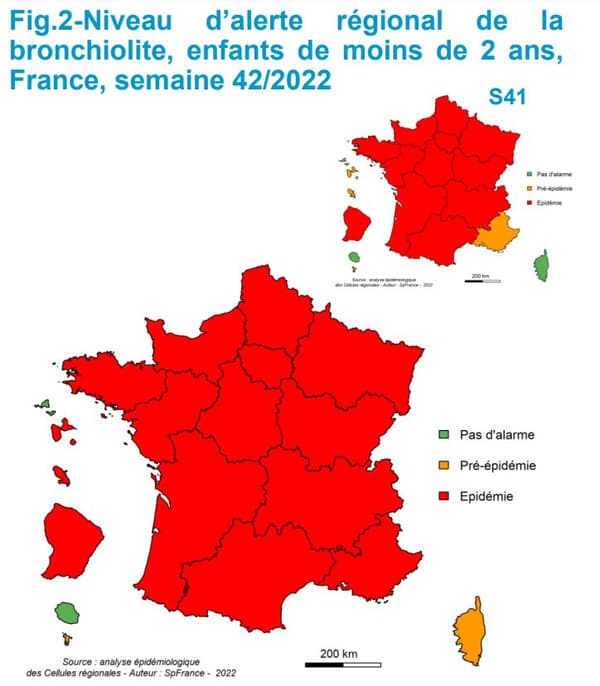 État de l'épidémie de bronchiolite en France du 17 au 23 octobre 2022 (s42)