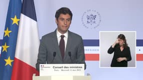 Gabriel Attal lors de la conférence de presse à l'issue du Conseil des ministres le mai 2022