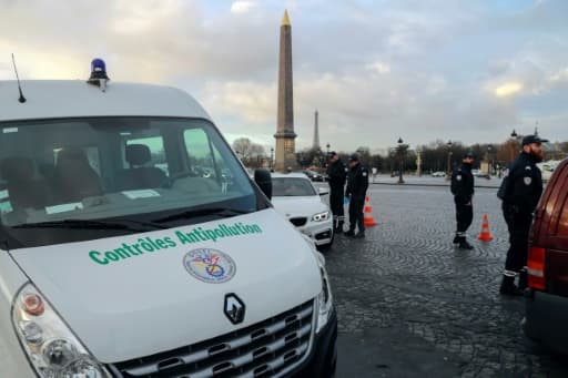 Contrôle de police dans le cadre des opérations anti-pollution, le 10 janvier 2017 à Paris Contrôle de police dans le cadre des opérations anti-pollution, le 10 janvier 2017 à Paris